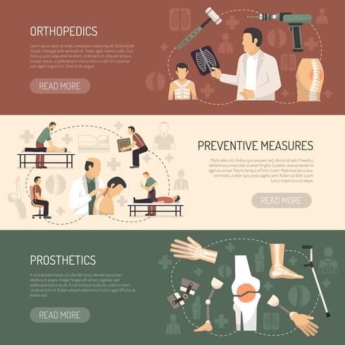 Banners horizontales de ortopedia y traumatología. vector