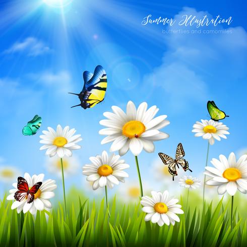 Flower With Butterfly Background vector