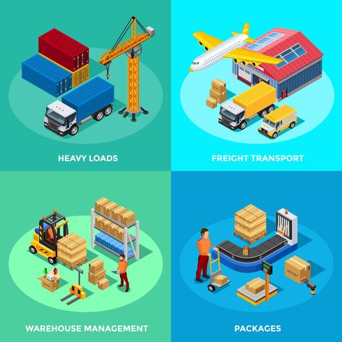 Warehouse Isometric 2x2 Icons Set vector