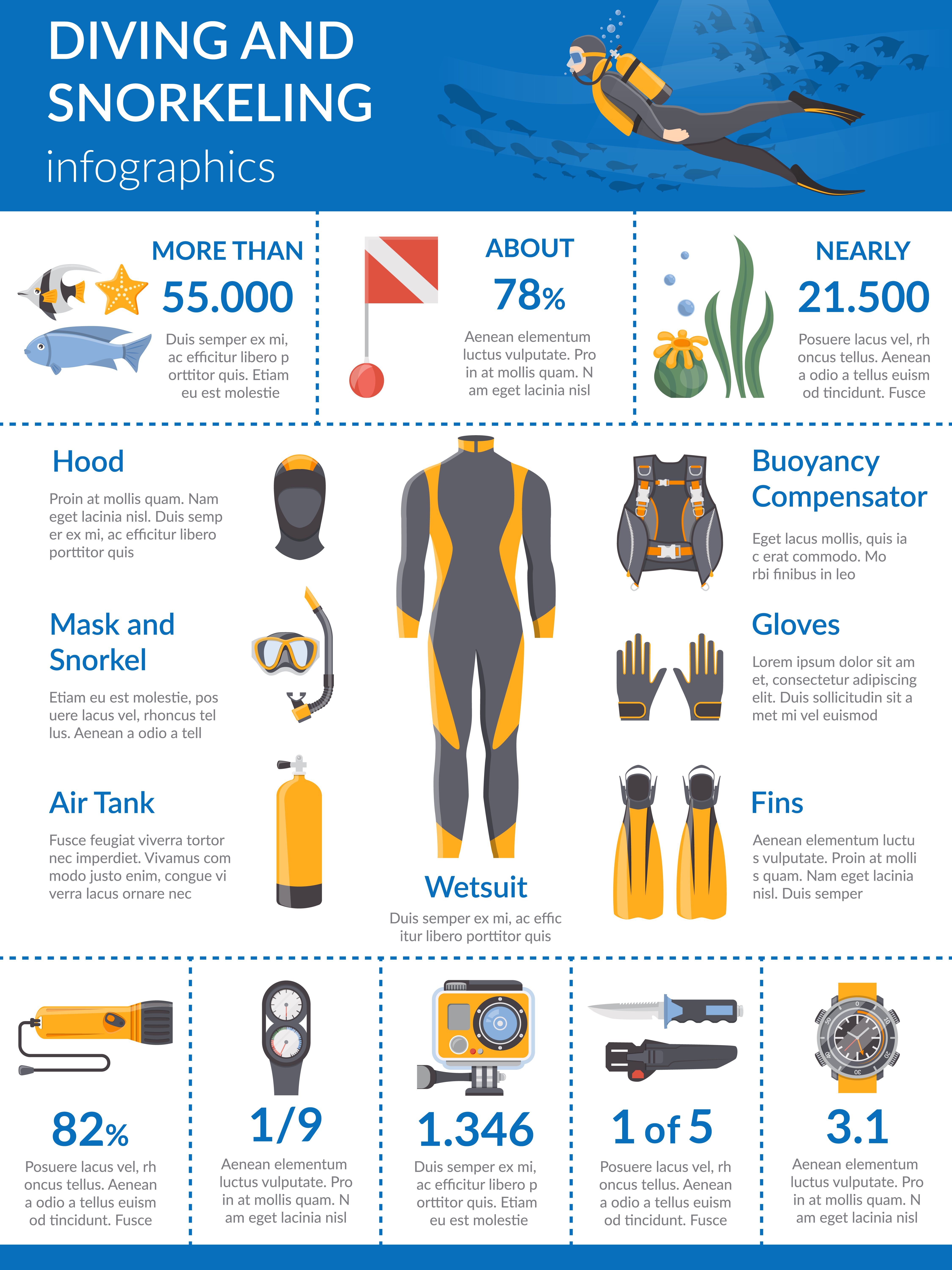 Diving And Snorkeling Infographics 484514 Vector Art at Vecteezy