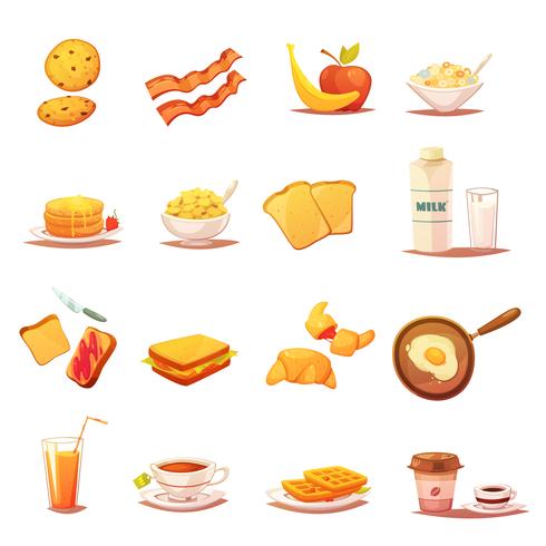 Elementos de desayuno clásico conjunto de iconos retro vector