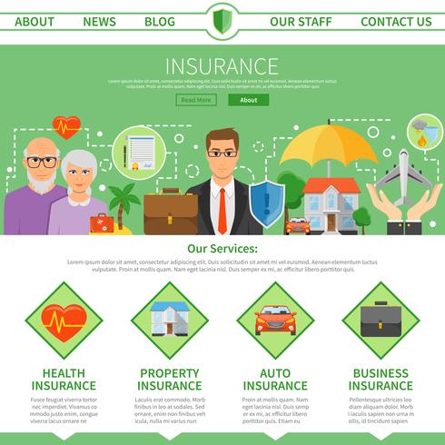 Insurance Company One Page Flat Design  vector