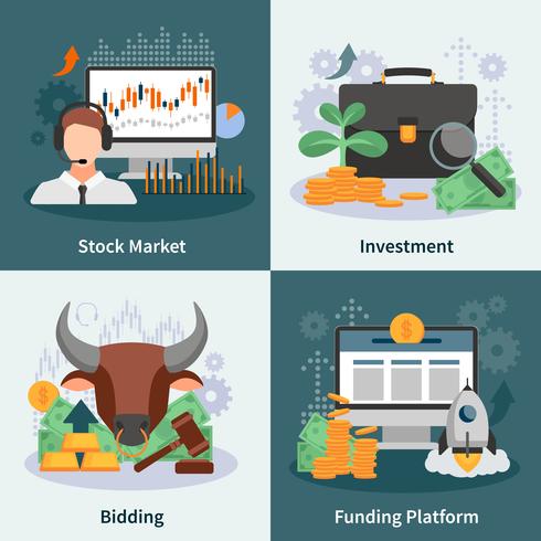 Investment And Trading 2x2 Design Concept vector