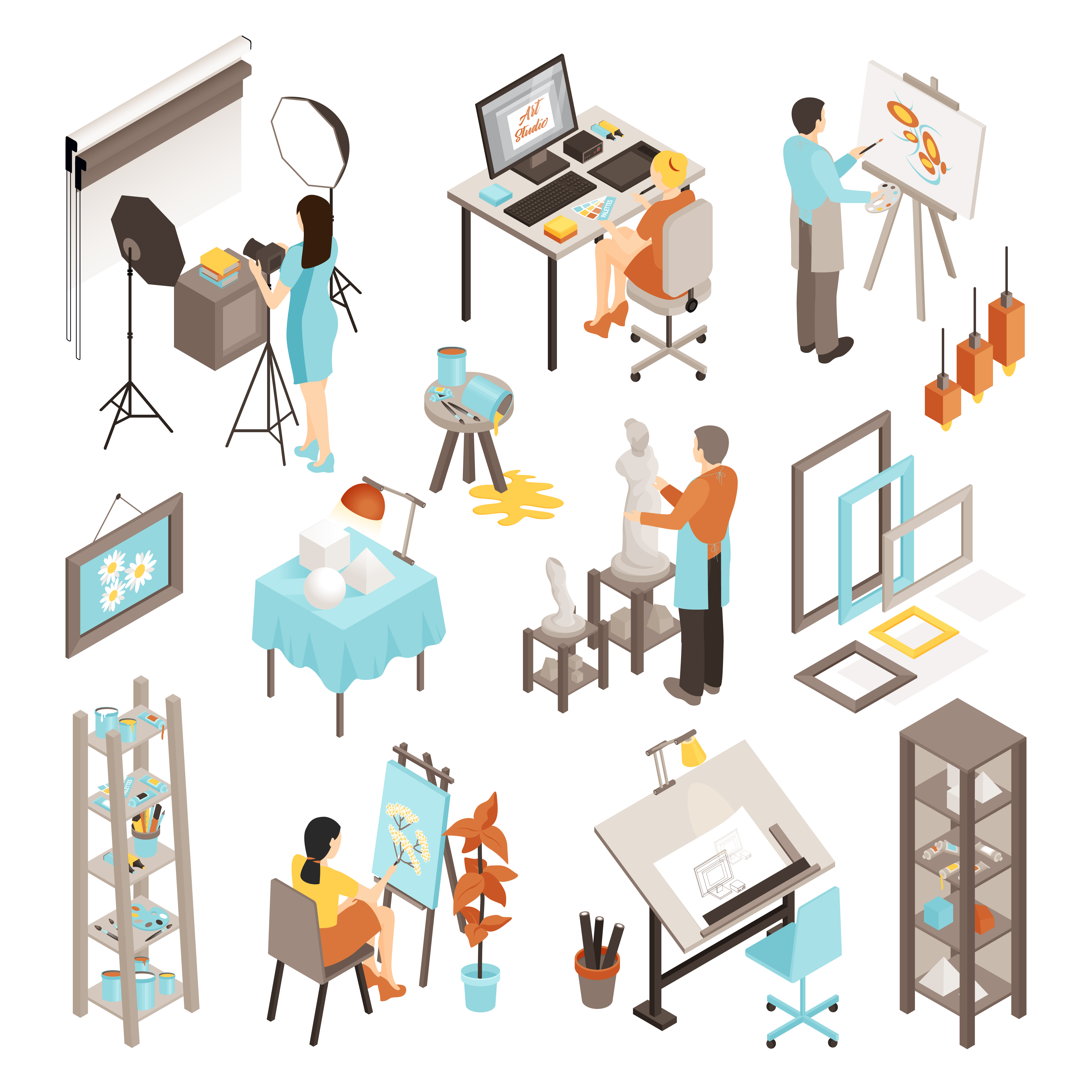 Download Art Photo Design Studio Isometric Set 484564 Vector Art at Vecteezy