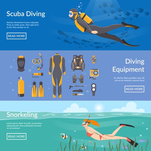 Banners horizontales de buceo y snorkel vector