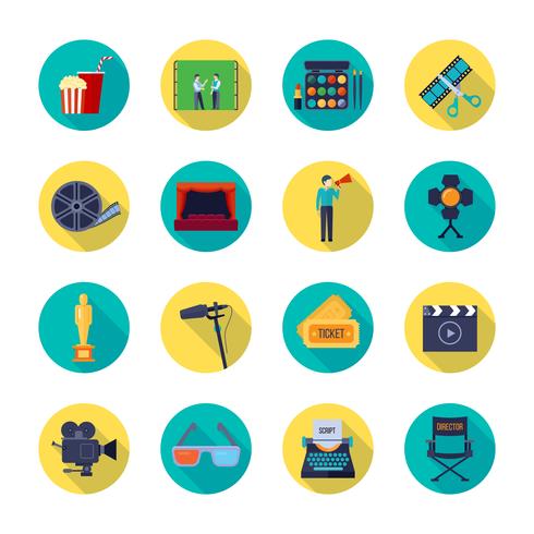 Filmaking Attributes Flat Round Icons Collection  vector