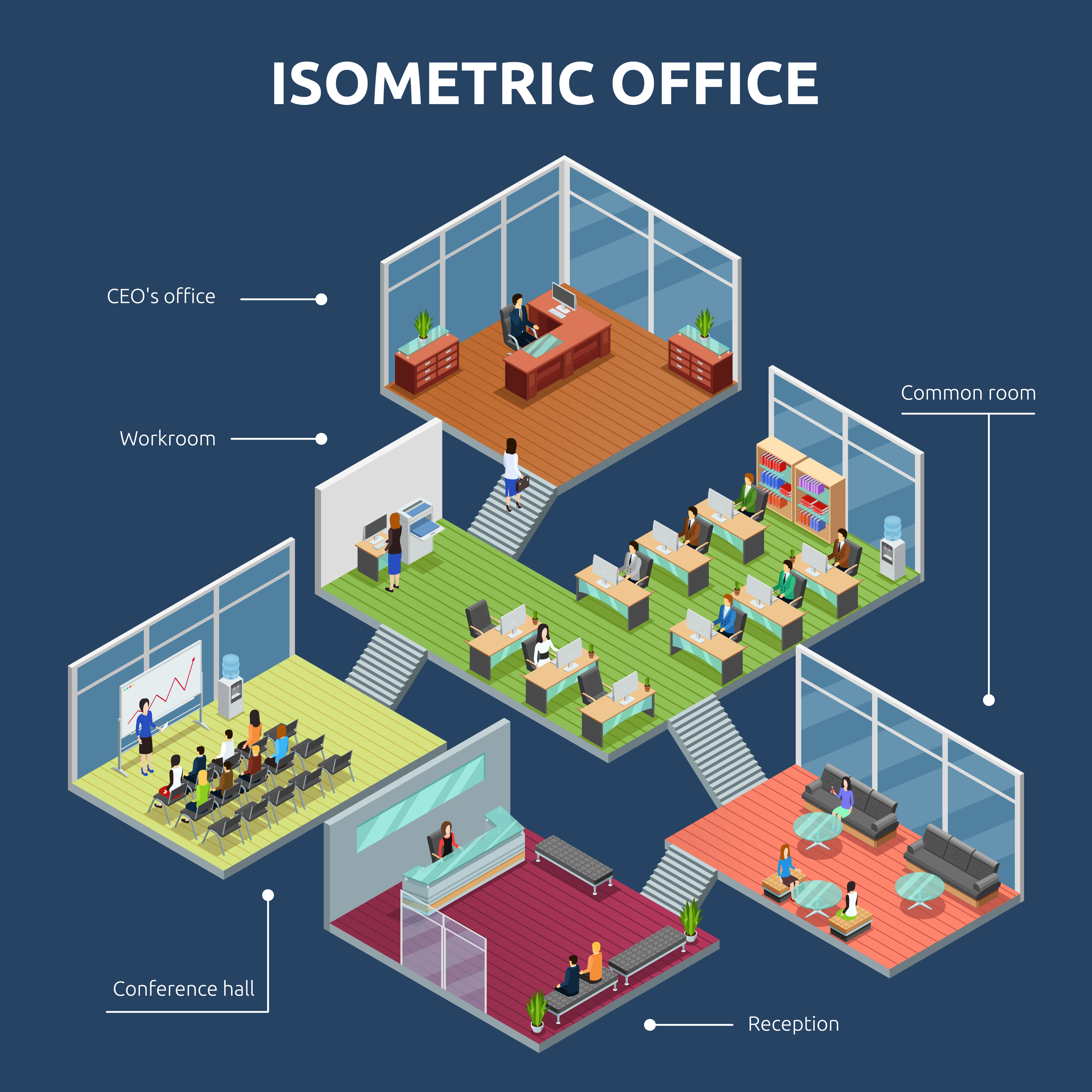 Isometric Office 3 Floor Building Plan Download Free Vectors