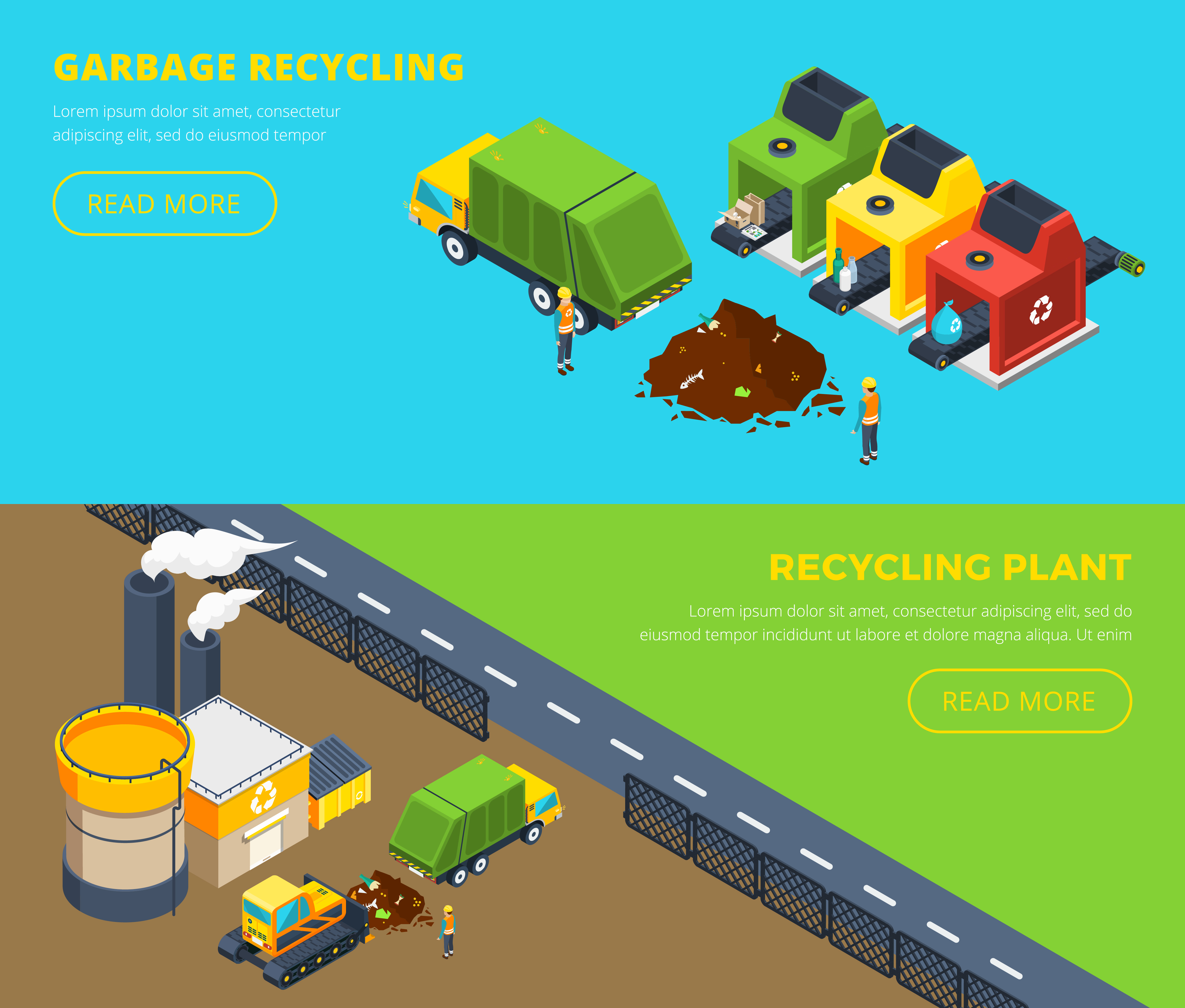 Garbage Recycling Isometric Banners 484605 Vector Art at Vecteezy