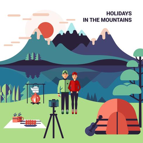 Camping en las montañas ilustración vectorial vector