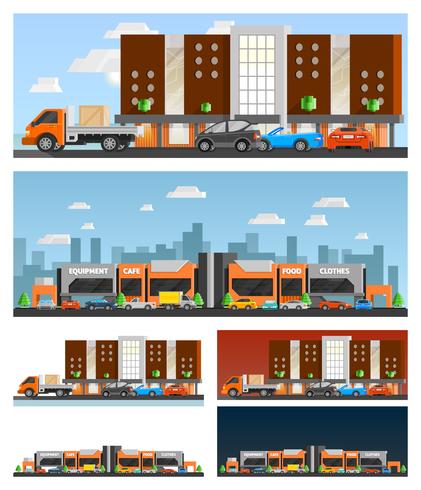 Shopping Mall And City Compositions vector