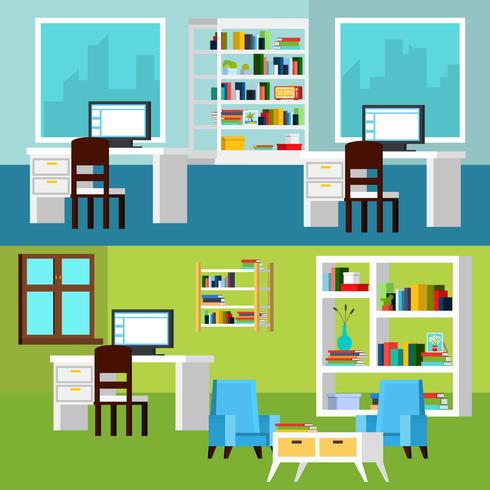 Office Interior Compositions Banners vector