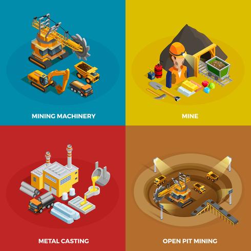 Conjunto de iconos de concepto de minería vector