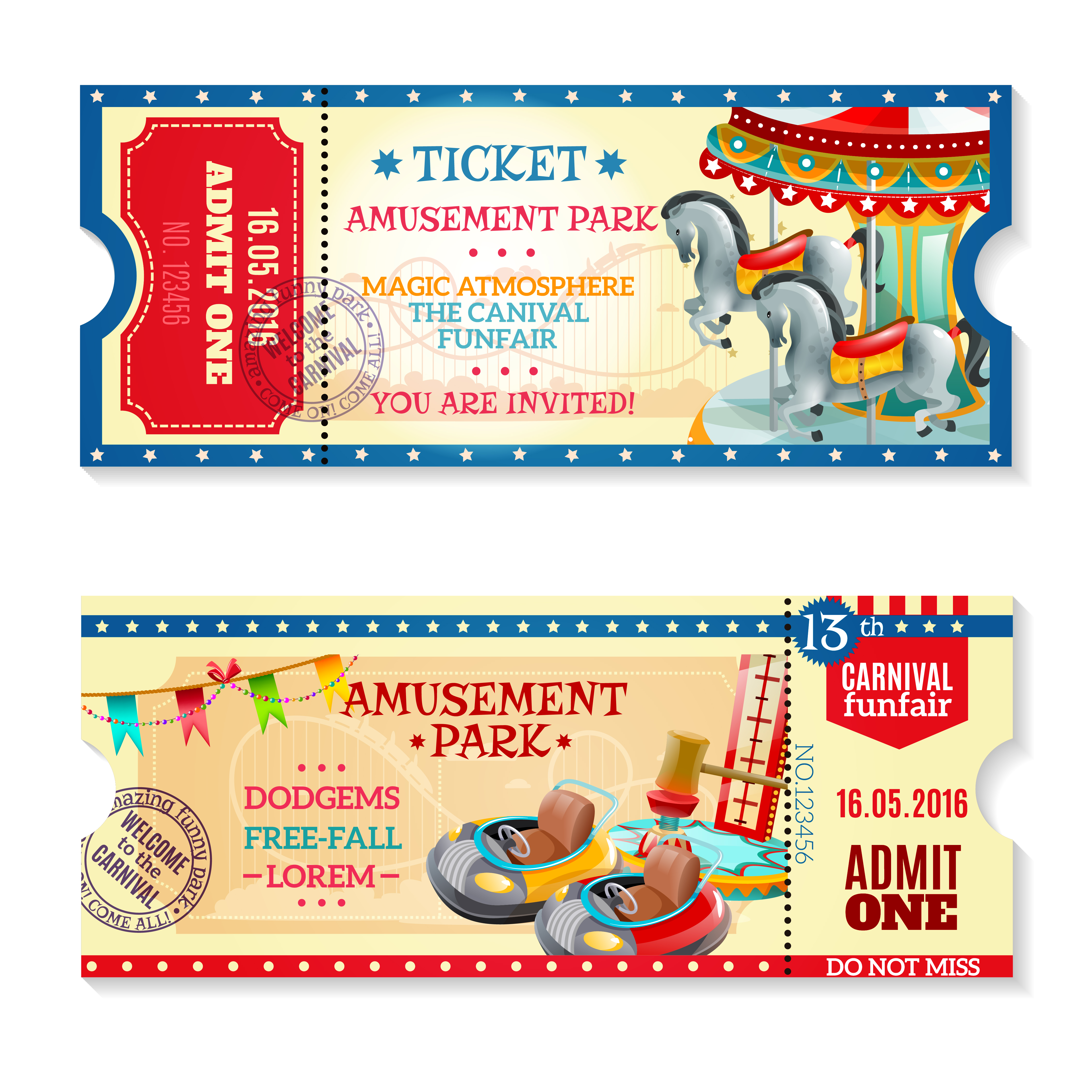 Invitation Tickets To Carnival In Amusement Park 484666 Vector Art At 