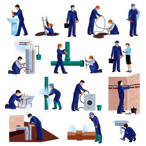 Plumber icons set vector