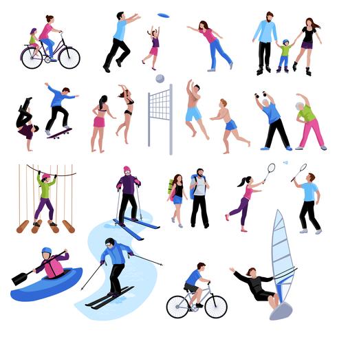 Active Leisure People Icons Set vector