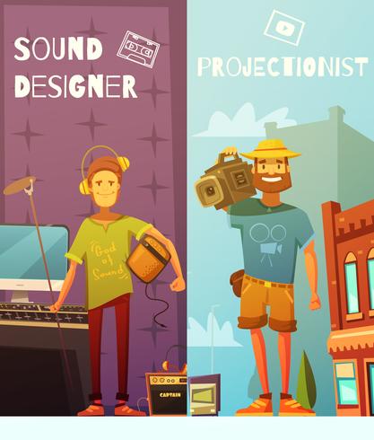 Banners de dibujos animados de proyectista y diseñador de sonido vector