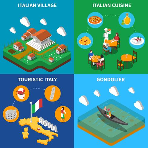 Italy Travel 4 Isometric Icons Square vector