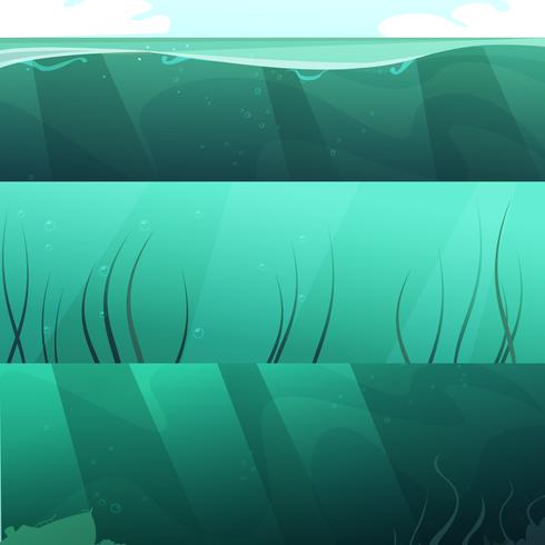 Conjunto de Banners horizontales de agua verde océano vector