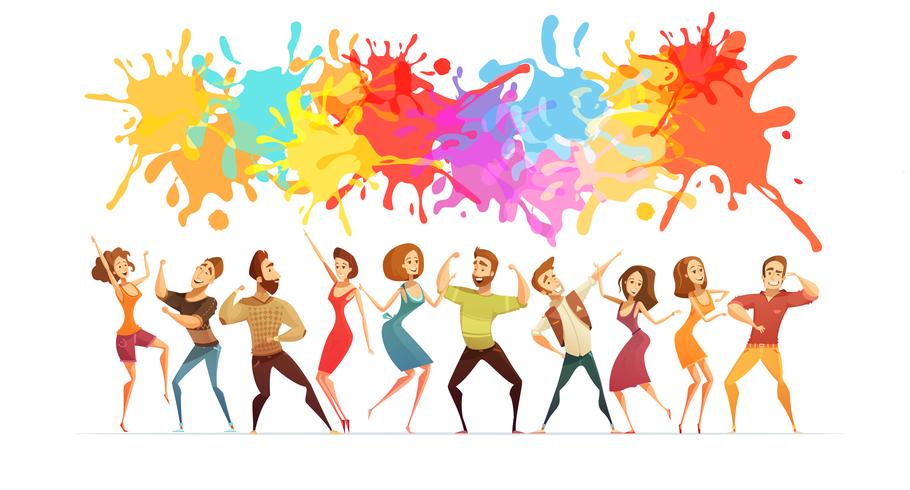 Dancing People Banner Colored Cartoon Banner vector