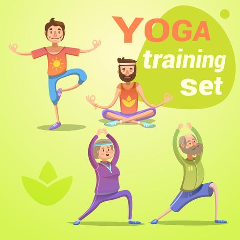 Yoga retro cartoon set vector