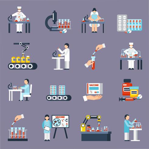 Pharmaceutical Production Icons Set  vector