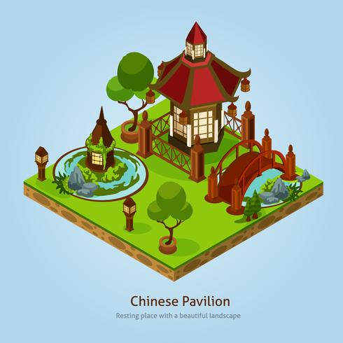Chinese Pavilion Landscape Design Concept vector