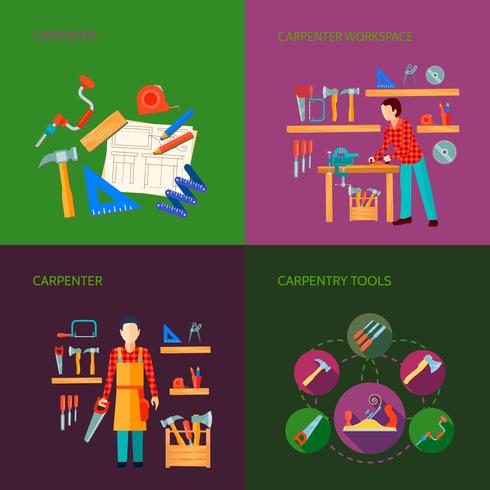 Carpentry Flat Icons Set vector