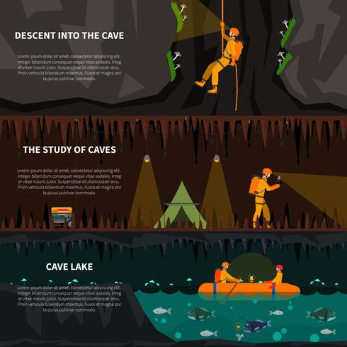 Set de pancartas espeleiólogos en cueva vector