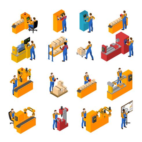 Factory Workers Icons Set  vector