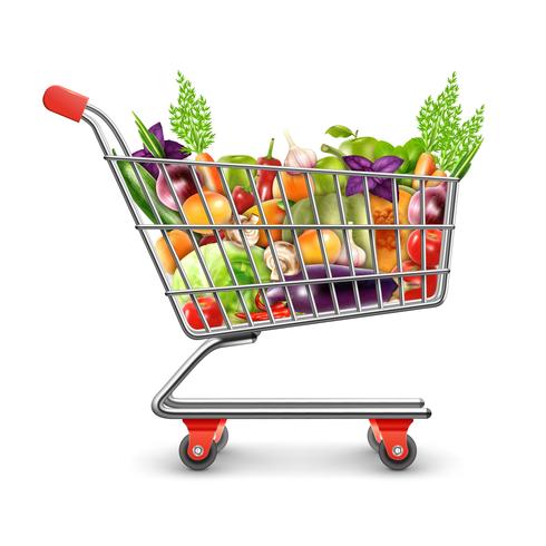 Shopping Basket Of Fresh Fruits And Vegetables vector