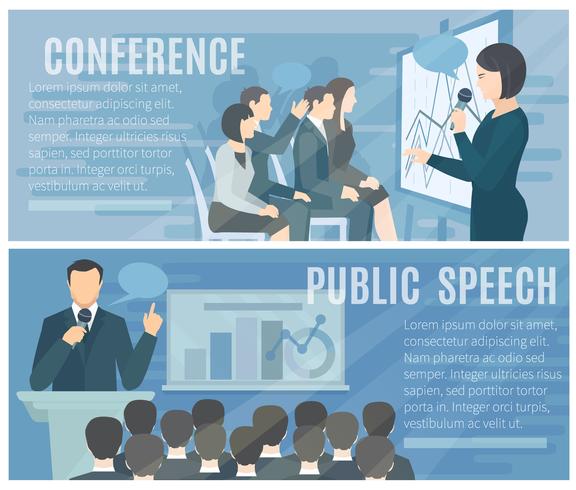 Public Speaking Flat Horizontal Banners Set  vector