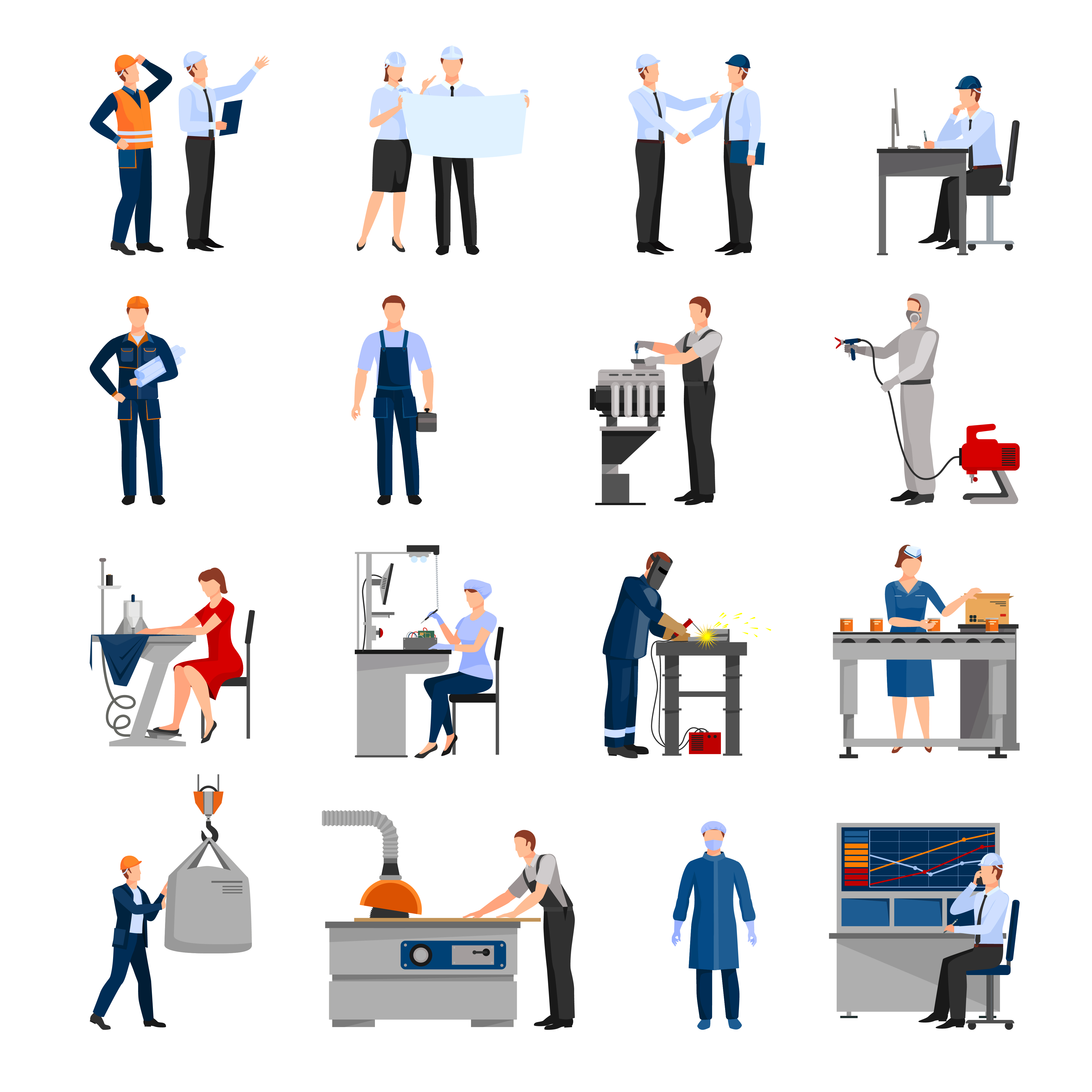 Factory Workers People Icons Set 484890 Vector Art at Vecteezy