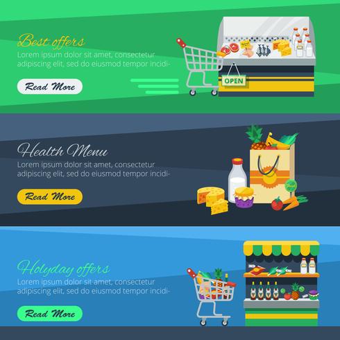 Three Horizontal Supermarket Banners vector