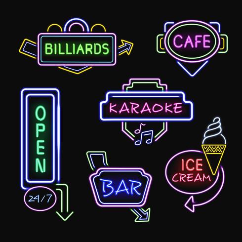 Neon Signboards Realistic Night Icons Collection  vector