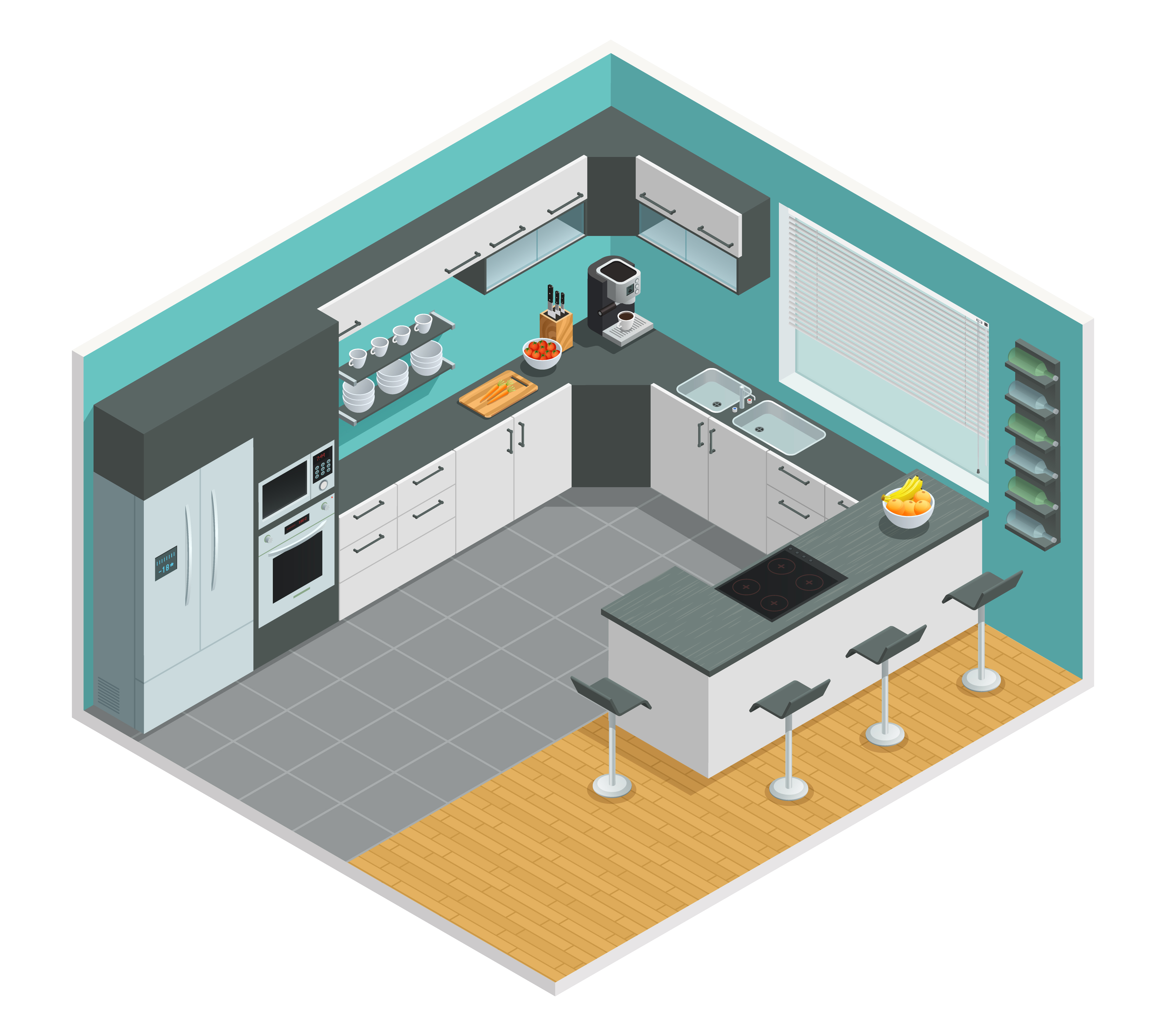 Kitchen Interior Isometric Design - Download Free Vectors, Clipart Graphics & Vector Art
