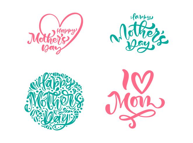 Set of phrases on Happy Mothers Day. Vector lettering calligraphy text. Modern vintage hand drawn quotes. Best mom ever illustration