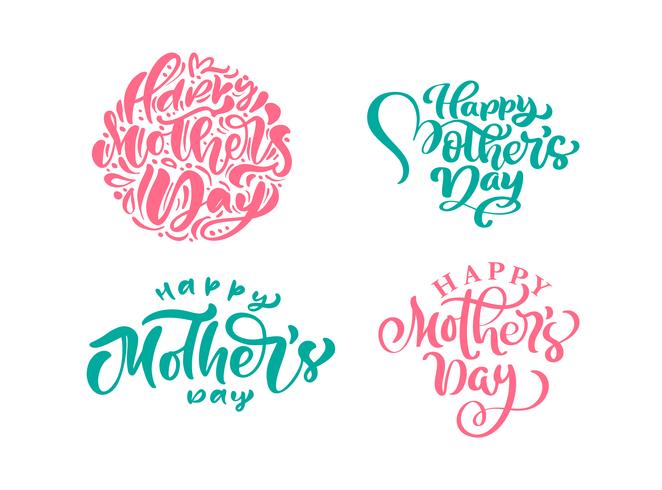 Set of phrases on Happy Mothers Day. Vector lettering calligraphy text. Modern vintage hand drawn quotes. Best mom ever illustration