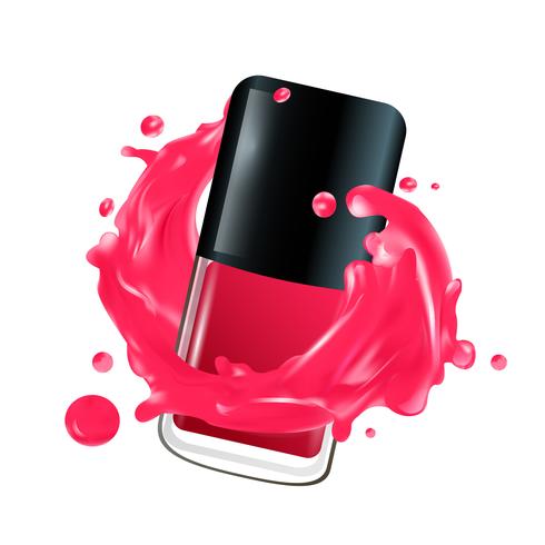 Nail polish in splash. Vector illustration.