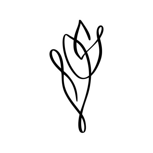 Logotipo de la flor del tulipán. Línea continua mano dibujo concepto de vector caligráfico. Elemento de diseño floral de primavera escandinavo en estilo minimalista. en blanco y negro
