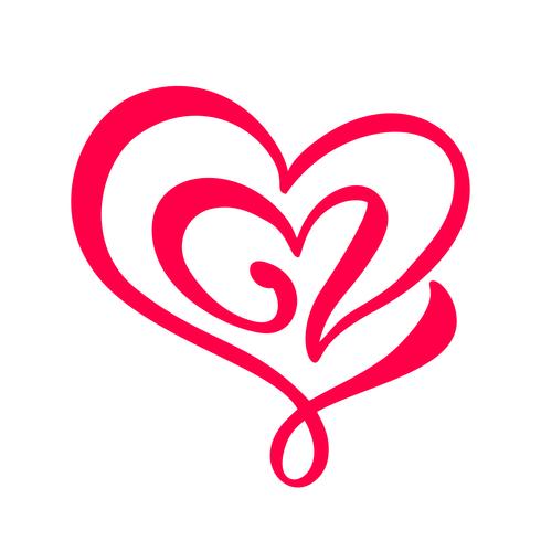 Dibujado a mano dos signos de amor del corazón. Ilustración de vector de caligrafía romántica. Símbolo del icono de Concepn para la camiseta, tarjeta de felicitación, boda del cartel. Elemento plano de diseño del día de san valentín.