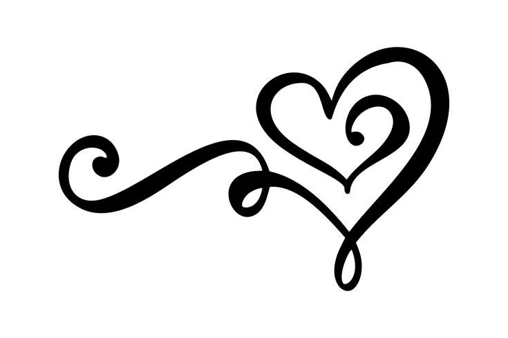 Dibujado a mano corazón signo de amor. Ilustración de vector de caligrafía romántica. Símbolo del icono de Concepn para la camiseta, tarjeta de felicitación, boda del cartel. Elemento plano de diseño del día de san valentín.