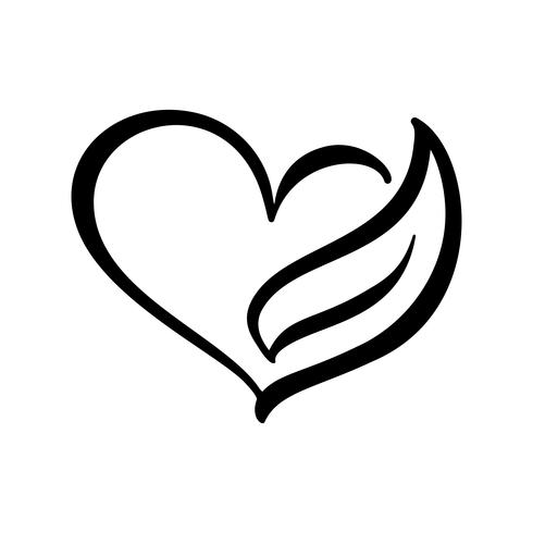 Forma y hoja escandinavas del corazón del icono del vector del vintage. Se puede utilizar para el diseño ecológico, vegano a base de hierbas o para el concepto de cuidado de la naturaleza.