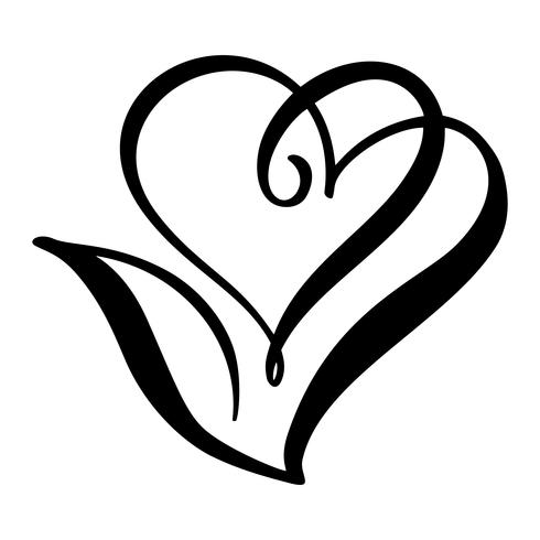 Vintage scandinavian vector icon heart shape and leaf. Can be used for eco, vegan herbal healthcare or nature care concept logo design