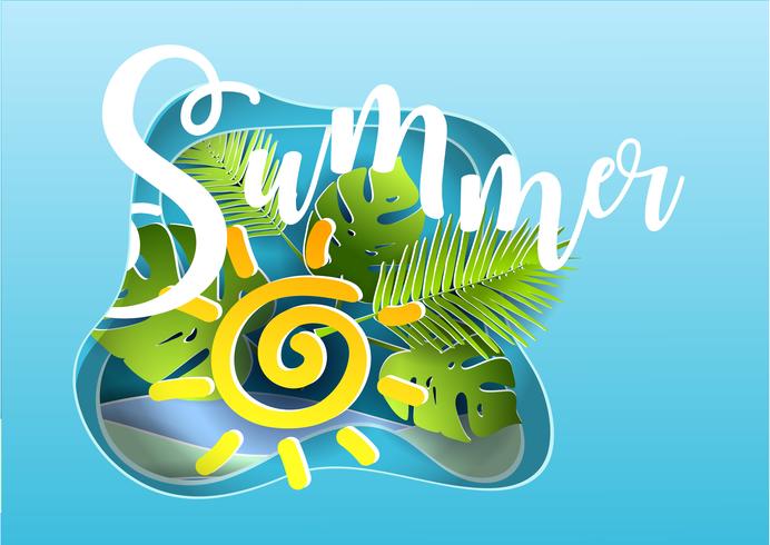 Vector summer poster. Paper cut style.