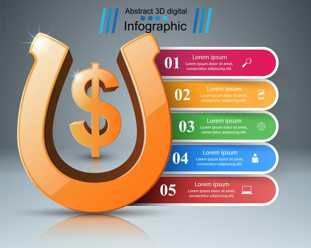 Icono 3d de herradura - infografía de negocios. vector