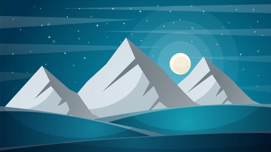 Travel night cartoon landscape. Fi, mountain, comet, star, moon, vector