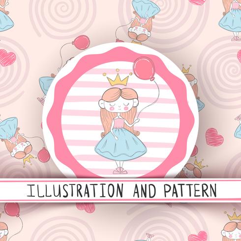 Cute little princess - seamless pattern vector