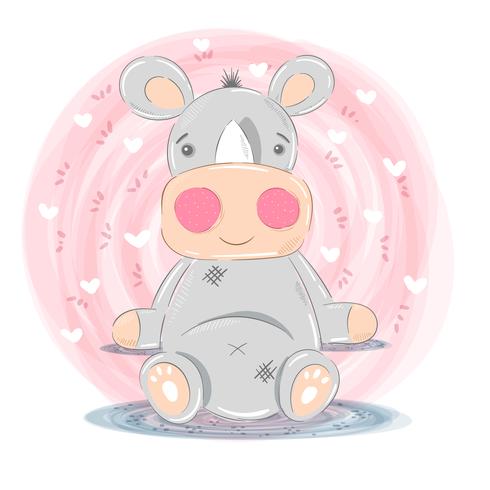 Ilustración linda del rinoceronte - personajes de dibujos animados vector