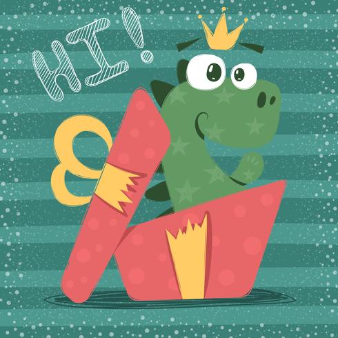Cute dino with red gift vector