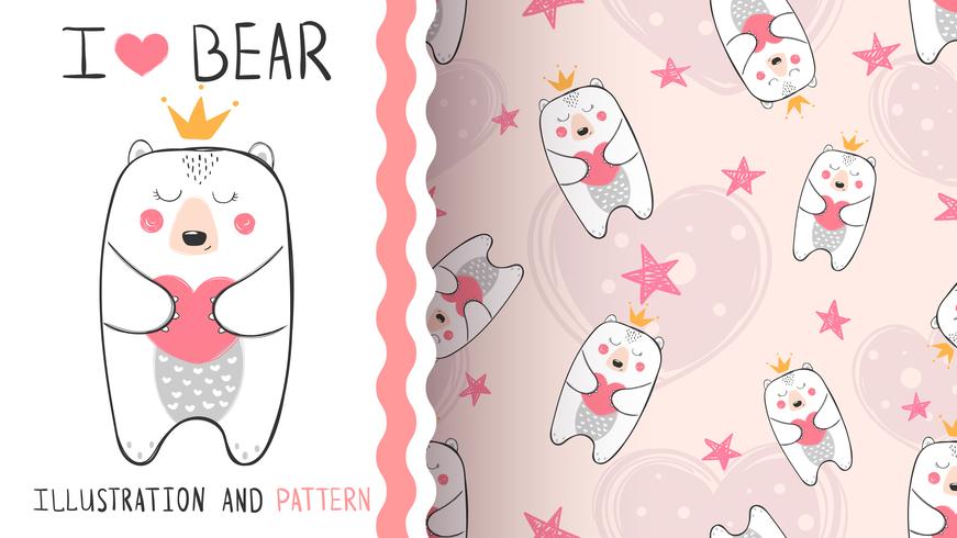 Little bear princess -seamless pattern vector